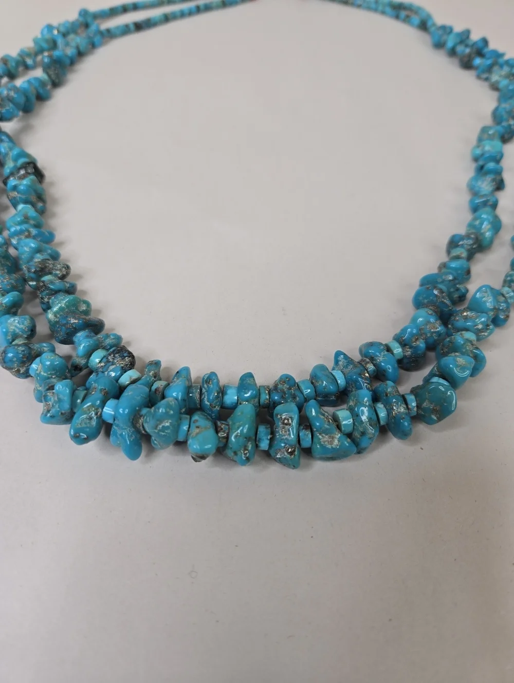 Native American Southwestern Turquoise Double Strand Necklace Nuggets-Heshi Bead